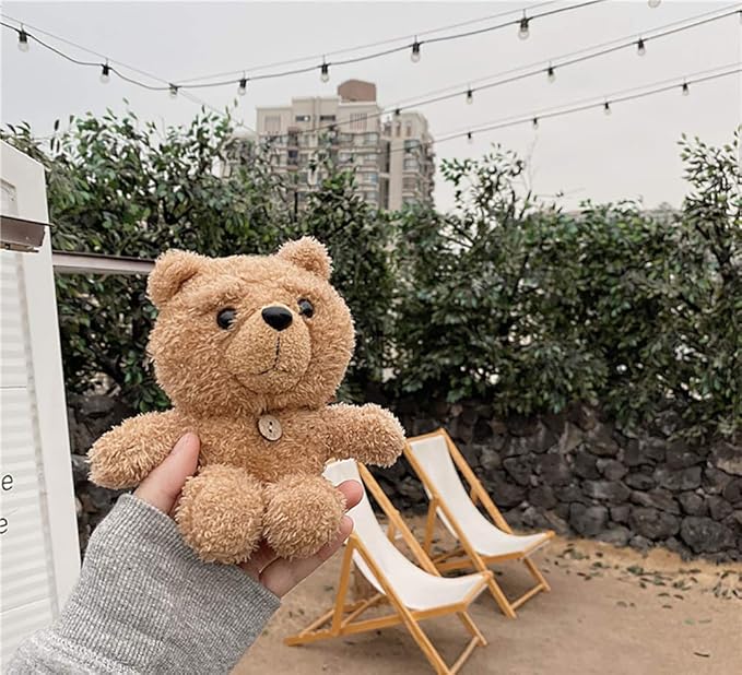 Yatchen Plush Case Compatible with AirPods 1&2, Cute 3D Cartoon Fur Bear Design Funny Cover with Keychain Protective Case for AirPods 1&2 Bear Khaki