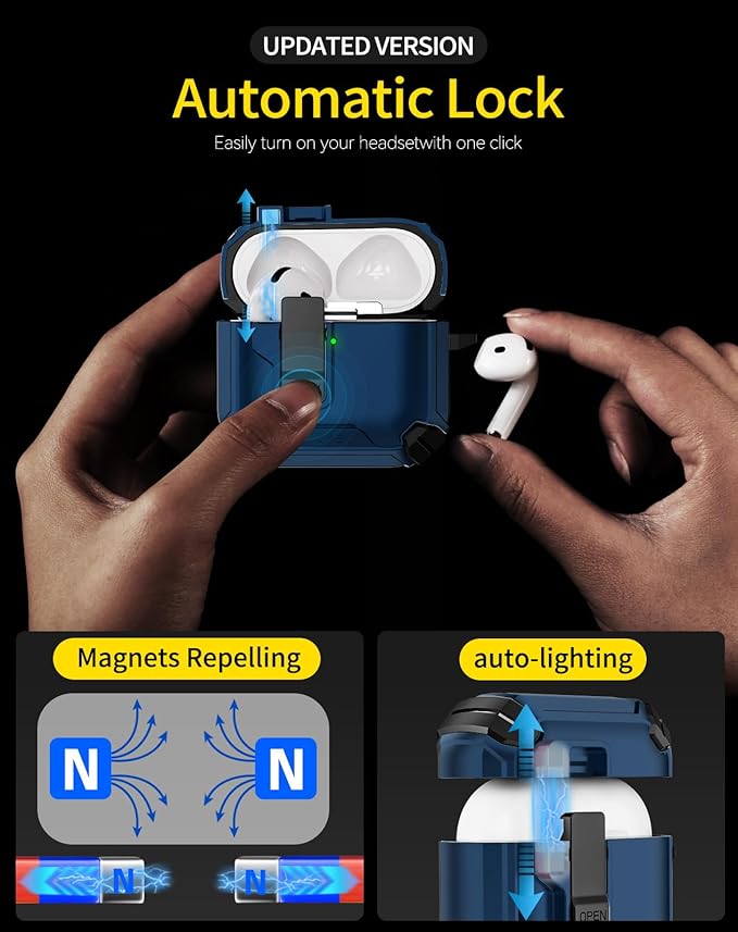 Compatible with AirPods 4 Case,Magnetic Automatic Lock with Phone Stand & Cleaning Kit,Compatible with Magsafe Cover -Blue