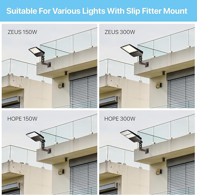 HYPERLITE Wall Mount Bracket: 90 Degree for Parking Lot Light - L Shape Bracket for 2 3/8 inch Slip Fit Lights, Lighting Mounting Bracket Extension Pole for LED Shoebox Area Lights Street Pole Light