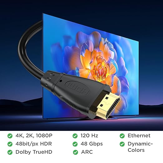 4K Short HDMI Cable 1 Foot, 2-Pack, High Speed HDMI 2.0 Cable Supports ARC & CL3 Rated for Laptop, Soundbar, Monitor, PS5, PS4, Xbox One, Fire TV, etc