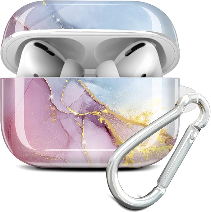 JIAXIUFEN Compatible with AirPods Pro Case Cover Gold Sparkle Glitter Marble Design Cute Full Protective Silicone TPU Skin Accessories for Women Girl Purple Blue