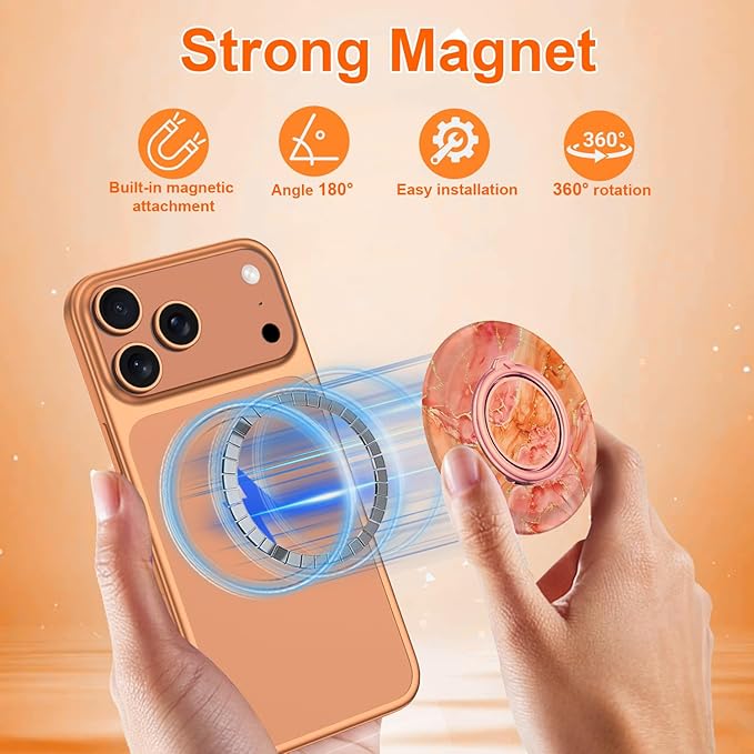 Magnetic Phone Ring Holder for MagSafe Grip,[Super Magnet],Stylish 360° Rotation Cell Phone Grip Stand Finger Ring Kickstand for iPhone 17 16 15 14 Pro Max,iPad and Smartphones,Marble