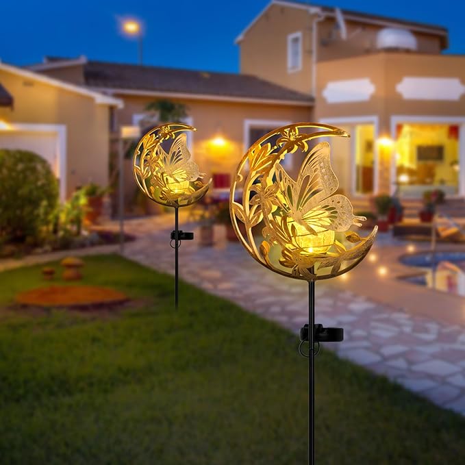 JOBOSI Solar-Powered Moon Butterfly Decorative Gift, Solar Butterfly Ground Stake Light, Mother's Day Gift,Gifts for Women Grandmother, Garden Lawn Decor Christmas & New Year Gift