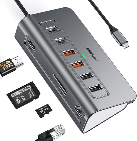 USB C Hub Ethernet,10-in-1 USB C Docking Station with 4K@60Hz HDMI,1Gbps Ethernet, PD 100W,Type C & 2 USB A 3.2 10Gbps, 2 USB A 2.0, SD/TF, Aluminum USB Hub for Laptop,PC, iPhone 17/16,Mac
