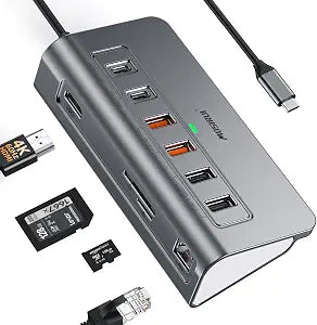 USB C Hub Ethernet,10-in-1 USB C Docking Station with 4K@60Hz HDMI,1Gbps Ethernet, PD 100W,Type C & 2 USB A 3.2 10Gbps, 2 USB A 2.0, SD/TF, Aluminum USB Hub for Laptop,PC, iPhone 17/16,Mac