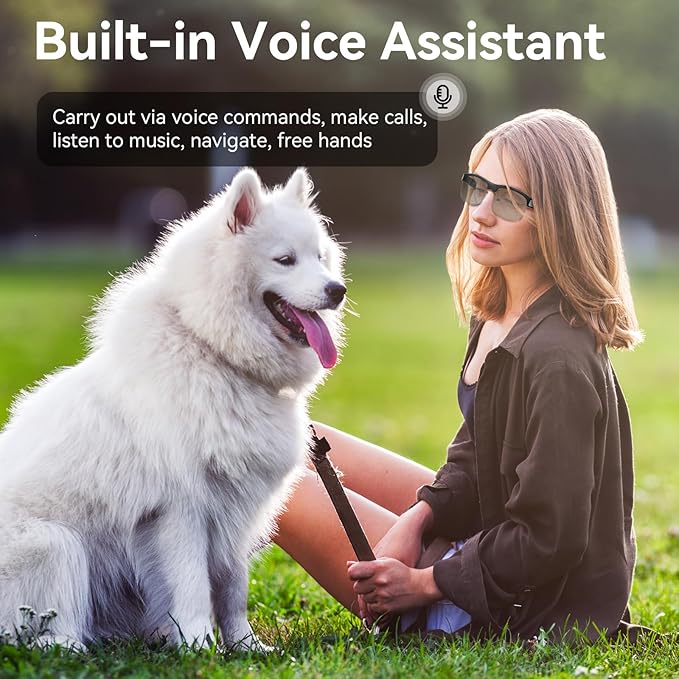 Smart Glasses, Polarized Bluetooth Sunglasses, Built-in Mic & Speakers, Voice Assistant, UV Protection, Bluetooth Glasses for Office, Driving, Cycling Outdoor Sports