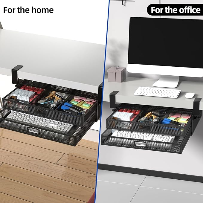 Under Desk Drawer Organizer 2-Pack - No Drilling Clamp-On Storage System