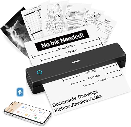 HPRT Portable Thermal Inkless Travel Printer & 10sheets Matte Black