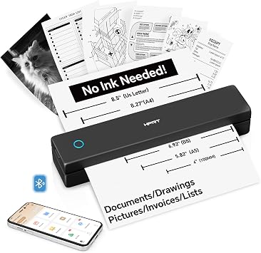 HPRT Portable Thermal Inkless Travel Printer & 10sheets Matte Black
