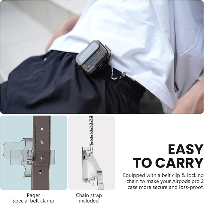 (with Safety Lock) Pager Cases Compatible with AirPods Pro 2nd Generation Case Cover with Cleaner Kit,Hard TPU Full Protection for AirPods Pro 2 Charging Case(USB-C)(2023/2022/2019) for Men-White