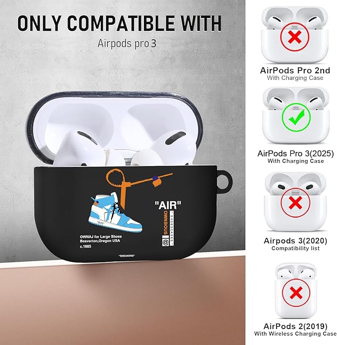 Compatible Airpods Pro 3 Case(2025),Cool Design Shoe Print Soft Silicone Protective Cases for Apple AirPods Pro 3rd Generation Case,Airpod Pro 3 Cover with Lanyard & Keychain for Men/Boy