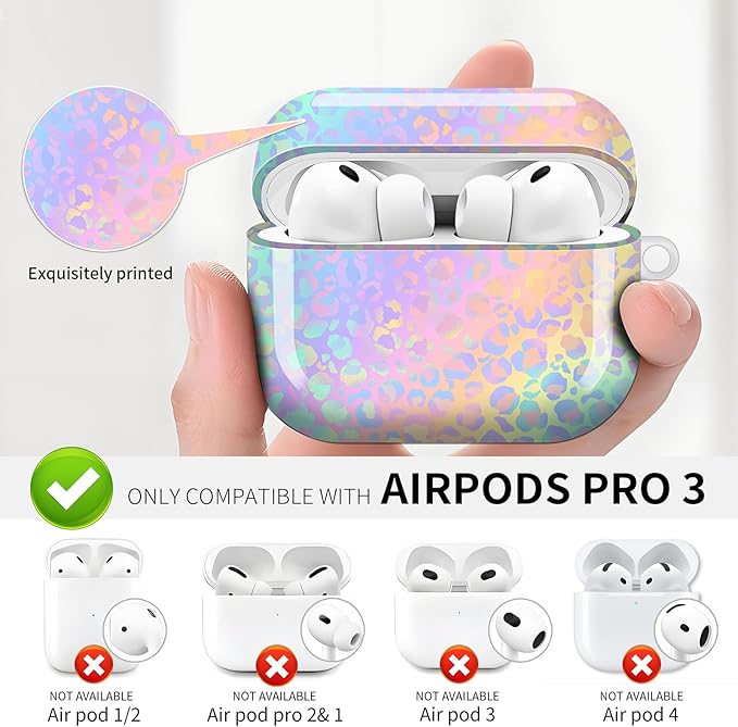 Compatible with AirPod Pro 3 (2025),Cute Case Cover for Women & Men, Full Protection Shockproof Hard Case with Keychain, Wireless Charging Case Accessories(Gradient Leopard Print)
