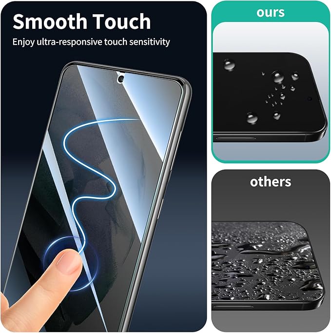 Privacy Screen Protector for Samsung Galaxy S21, Anti-Spy Tempered Glass, 9H Hardness Anti-Scratch Shatterproof, 2.5D Curved Edges, Bubble-Free Easy Install Case Friendly - 3 Pack