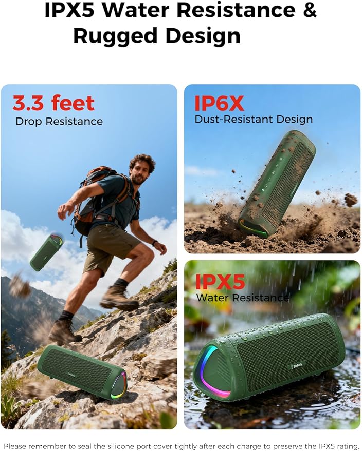 Bluetooth Speaker with HD Sound, Portable Wireless, IPX5 Waterproof, Up to 20H Playtime, TWS Pairing, BT5.3, for Home/Party/Outdoor/Beach, Electronic Gadgets, Birthday Gift (Green)