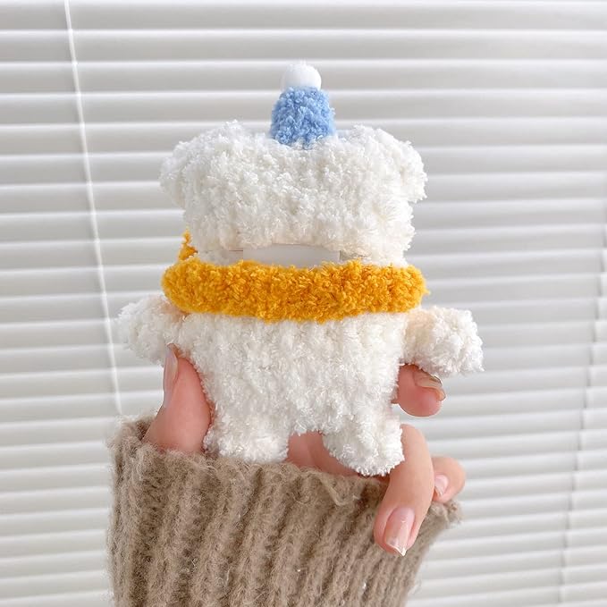 Yatchen Plush Bear Case for AirPods 3,Kawaii Cute 3D Cartoon Fur Bear with Scarf Funny Furry for AirPods 3rd Generation Cover with Keychain Protective Case Women Girls for AirPods 3