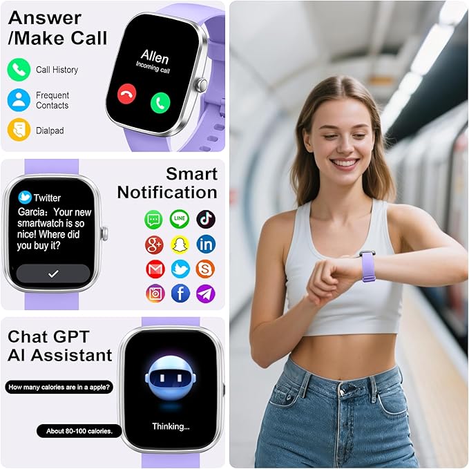 AI Smart Watch with ChatGPT, 1.91" Bluetooth Calling Smartwatch for Men Women, 110+ Fitness Modes Activity Tracker, Sleep/Heart Rate/Calorie Monitor, IP68 Waterproof Step Counter for Android iOS