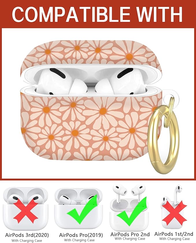 Compatible with Airpod Pro 2nd/1st Generation,360° Full Protection Cover for Girl Women,Cute Accessories Hard Case Portable & Shockproof for Airpod Pro 2nd Charging Case 2023/2022/2019(Orange Floral)