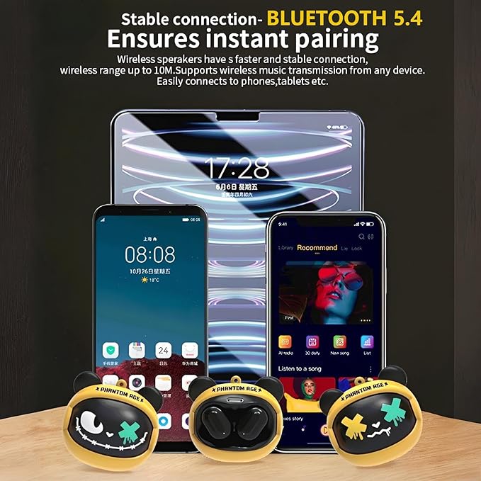 Kids Wireless Earbuds with Rotating Chaging Case Wireless Bluetooth Earbuds for Kids, Kid Ear Buds with Mic, 88dB Safe Volume, Earphones Earpods in-Ear for Android iOS Cell Phone Laptop, Bear