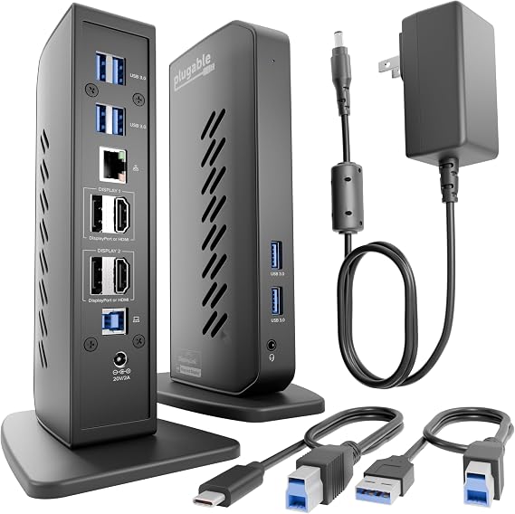 Plugable Dual DisplayPort & HDMI Docking Station, USB 3.0 & USB-C