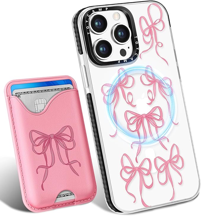 Toycamp for iPhone 15 Pro Max Case - Compatible with Magsafe Credit Card Holder Wallet Magnetic Cute Women Teen Girls Kawaii Girly Unique Bow Design Phone Cover for Apple 15 Promax 6.7"