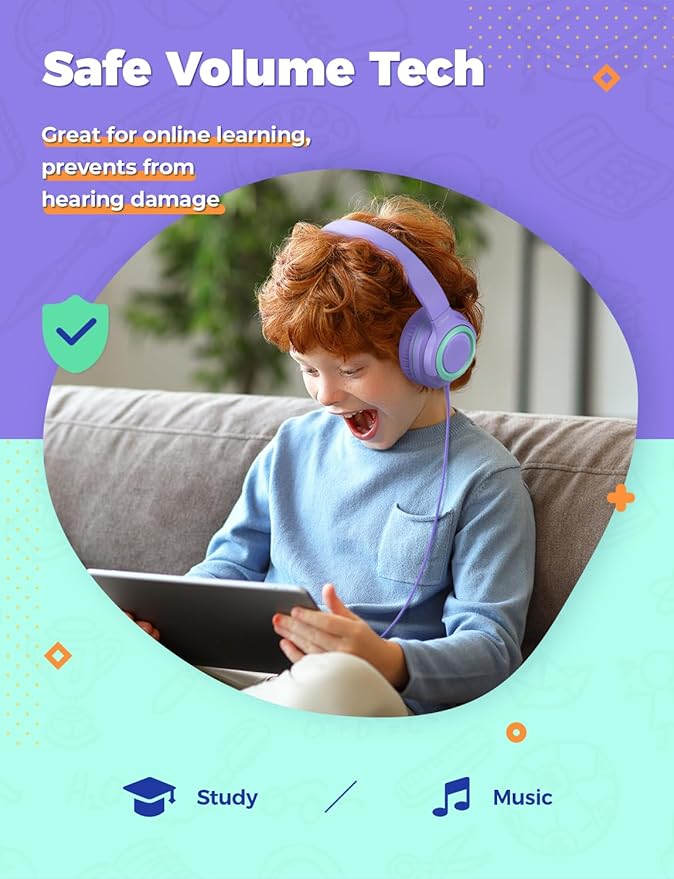 iClever 2Pack Kids Headphones with Sharing Splitter - 85dBA Safe Volume Limited - HS22 Wired Headphones for Kids Teens, Tangle-Free 3.5mm Jack Foldable Stereo Headphone for School/Tablet/Travel