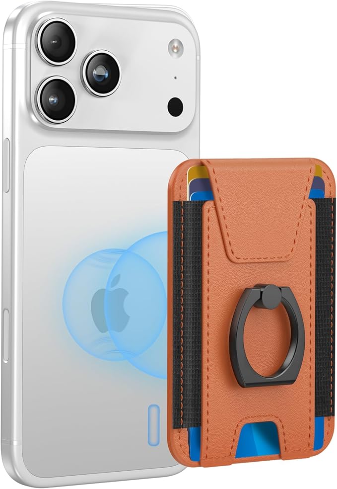 For Magsafe Wallet with Grip, 6-Card Holder, Stronger Magnetic Card Wallet Holder for iPhone 17/16/ 15, iPhone 14/13/12 Series, Leather Magnetic Phone Wallet with Privacy Flap, RFID Blocking, Brown