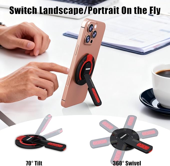 3-in-1 Magnetic Phone Grip Stand with 360° Roration Angle Adjustment, Silicone Finger Ring & Fidget Toy Design, Gym Dual-Sided Magnetic Phone Kickstand for All Phones