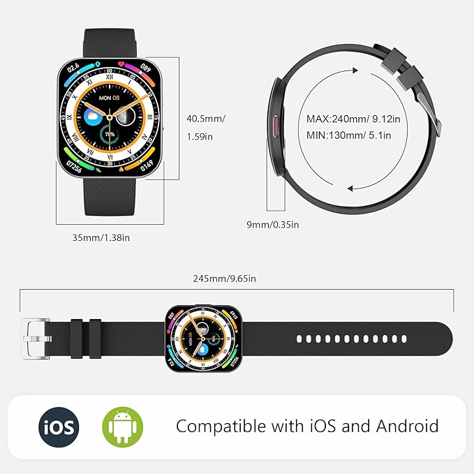 Smart Watch for Men Women, Bluetooth Calls, AI Dial,AI Q&A,1.85" HD AMOLED Curved Display Fitness Watch with Heart Rate/SpO2/Stress Monitor, Pedometer,110+ Sports Waterproof IP68 Smartwatch, Black