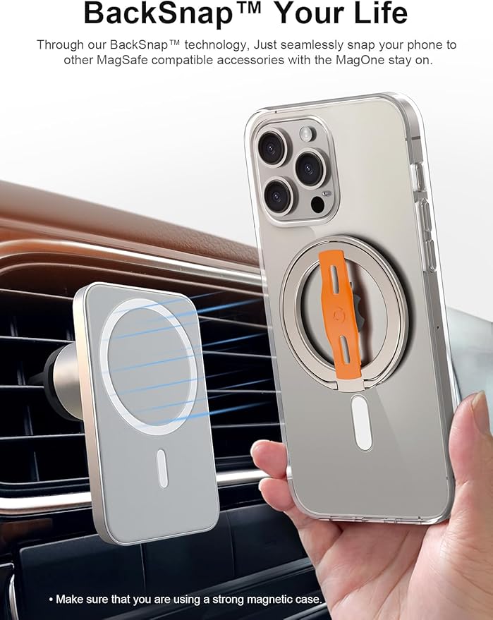 EWA MagOne 2nd Gen [Compatible with MagSafe] Phone Grip Stand with Replaceable Silicone Finger Strap, Magnetic Ring Holder Kickstand Loop, for iPhone 16,15,14,13Pro/ Max/Plus-(Champagne-Gold)