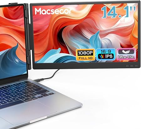 Laptop Screen Extender, 14.1'' FHD 1080P Ultra-Slim Dual Portable Monitor for Laptops, USB-C/HDMI Travel Monitor Extender Plug & Play for 13"-16" Laptop, Compatible with Wins/Mac/Android/Chrome - Image 3