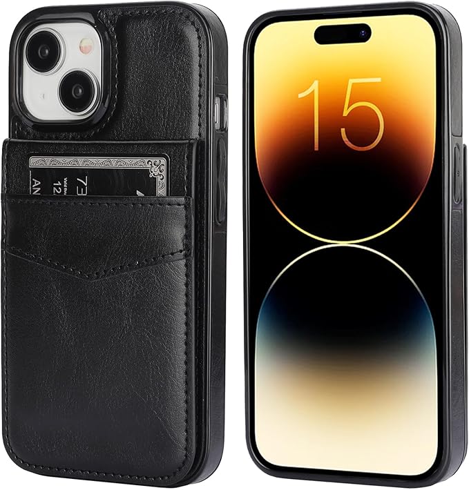 KIHUWEY Compatible with iPhone 15 Case Wallet with Credit Card Holder, Flip Premium Leather Magnetic Clasp Kickstand Heavy Duty Protective Cover for iPhone 15 6.1 Inch (Black)