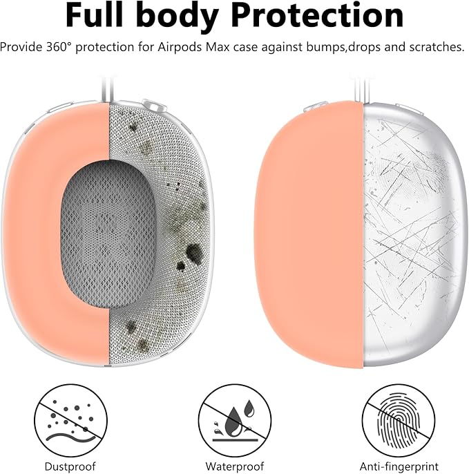 Silicone Case Cover for AirPods Max Headphones, Ear Pad Case Covers/Ear Cups Covers/Headband Cover for AirPods Max (USB-C/Lightning)(2024/2020), Soft Silicone Accessories for Apple AirPod Max, Salmon