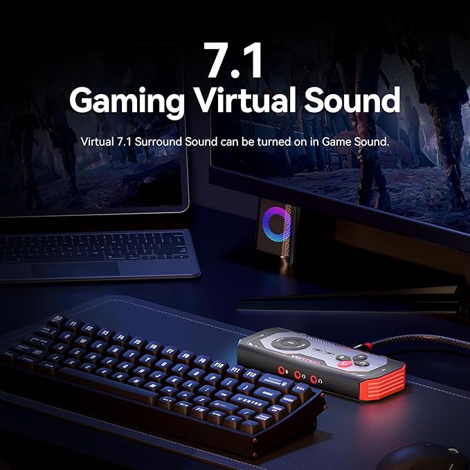 VENTION 7.1 Gaming DAC External USB Sound Card, 7.1 Virtual Surround Sound Blaster, 24bit/192KHz, RGB Light System, Gaming Audio Amplifier Compatible with PS5, PS4, Xbox, Nintendo Switch, PC, Headset