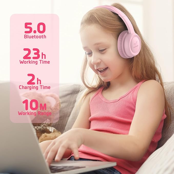 Kids Bluetooth Headphones,Kids Headphones Wireless with 85dB Volume Limiter, 30H Playtime, Adjustable Headband,Over-Ear Headphone for Kid School Online Class Travel