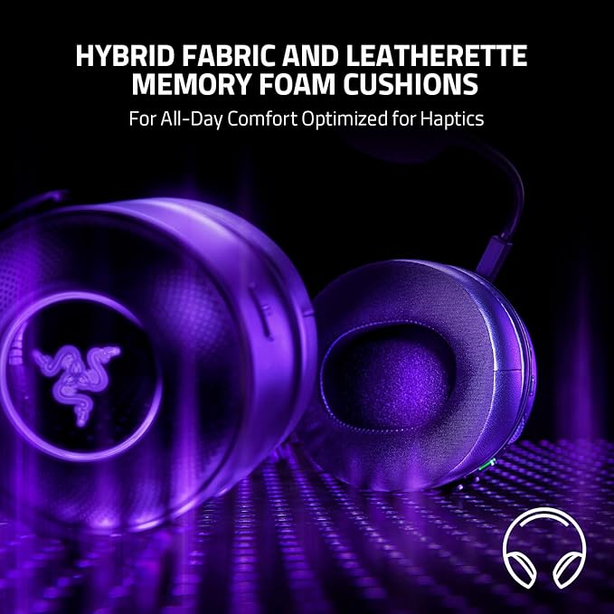 Razer Kraken V3 Pro HyperSense Wireless Gaming Headset w/Haptic Technology: Triforce Titanium 50mm Drivers -THX Spatial Audio - Hyperspeed Wireless - Fabric & Leather Memory foam Cushion (Renewed)