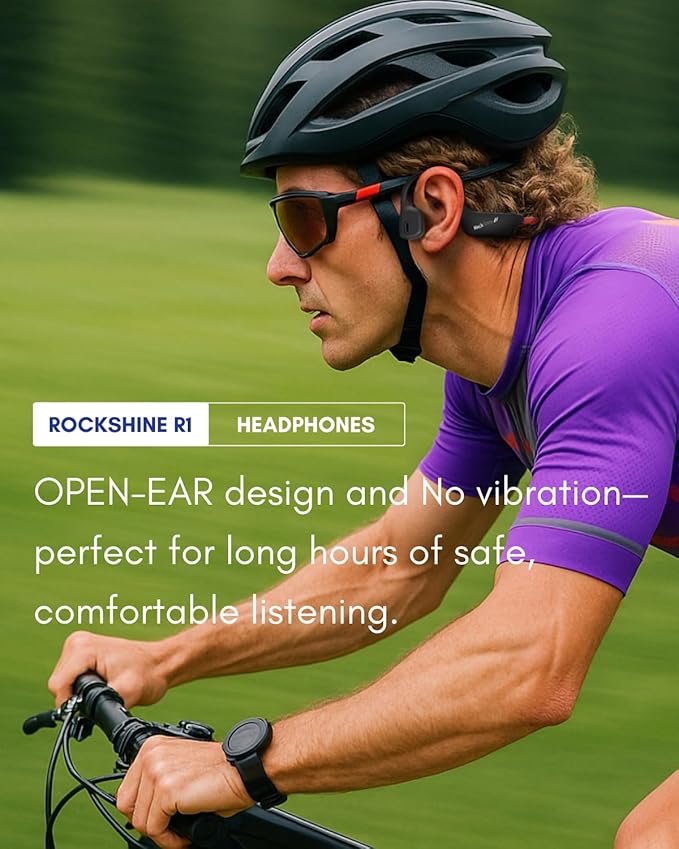 R1 Open Ear Headphones, Bone Conduction Running Headphones Bluetooth 5.3, 12H Battery Sweatproof & Water-Resistant, Wireless with Mic for Cycling, Workout,Sports-Deep Bass Sound (Black)