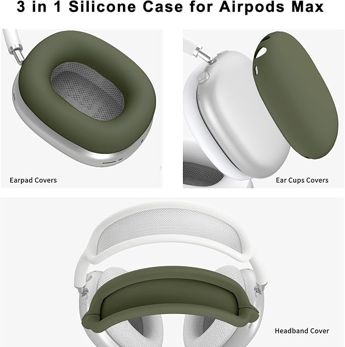 Silicone Case Cover for AirPods Max,Ear Pad Case Cover/Ear Cups Cover/Headband Cover for AirPods Max Headphones,Accessories Soft Silicone Protector for Apple AirPods Max New USB-C (2024) (Army Green)