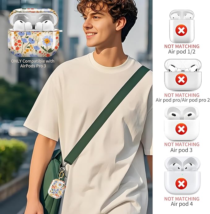 Compatible with AirPods Pro 3 Case 2025 for Women Girls – Cute Shockproof Protective Cover with Gold Round Buckle, Anti-Drop Soft Case for AirPod Pro 3rd Gen (Watercolor Floral)
