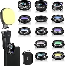 Godefa Phone Camera Lens Kit, 14 in 1 Lenses with Selfie Light for iPhone 14 13 12 11 Xs X Pro Samsung and Other Andriod Smartphone, Universal Clip on Wide Angle+Macro+ Fisheye Camera Lenses - Image 1