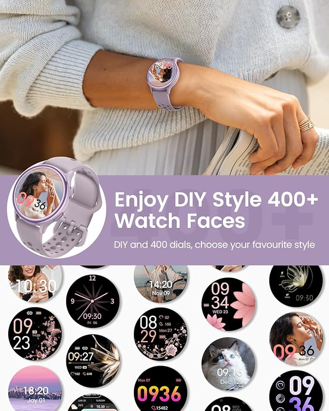 Smart Watches for Women(Answer/Make Calls), 1.27'' AMOLED Screen Activity Trackers with Heart Rate/Sleep/SpO2 Monitor, Smartwatch for iPhone/Samsung/Android,120+ Sport IP68 Fitness Watch 2Bands Violet