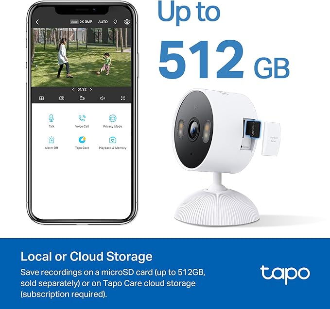 Tapo 2K 3MP Indoor/Outdoor Security Camera - Free Person/Motion/Cry Detection, Color Night Vision, IP65 Weatherproof, SD/Cloud Storage, Works w/Alexa & Google Assistant HybridCam