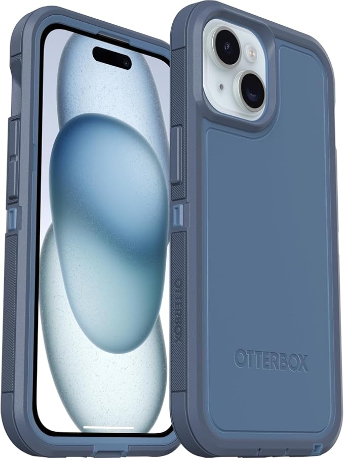 OtterBox iPhone 16e, 15, 14, & 13 Defender Series XT Case - Baby Blue Jeans (Blue), Screenless, Rugged, Snaps to MagSafe, Lanyard Attachment
