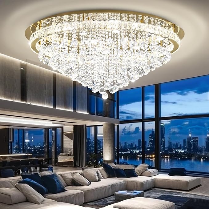 Dia 40" Modern Crystal Chandeliers for Living Room,Gold Large Chandelier Flush Mount Chandeliers for Bedrooms Dining Room Dimmable 2700k 4500k 6000k