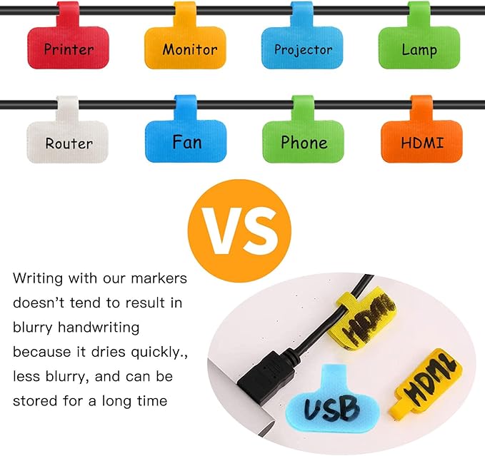 Cord Labels for Electronics Write On,24 PCS Reusable Cable Labels Tags,Colorful Wire Labels to Identify Charging Cords,with 1 Marker