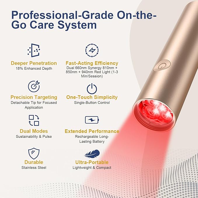 Portable Red Light Therapy and Near Infrared Light Therapy Device, Handheld LED Facial & Body Care Wand with 660nm 810nm 850nm 940nm Wavelengths, for Skin Appearance & Muscle Relaxation
