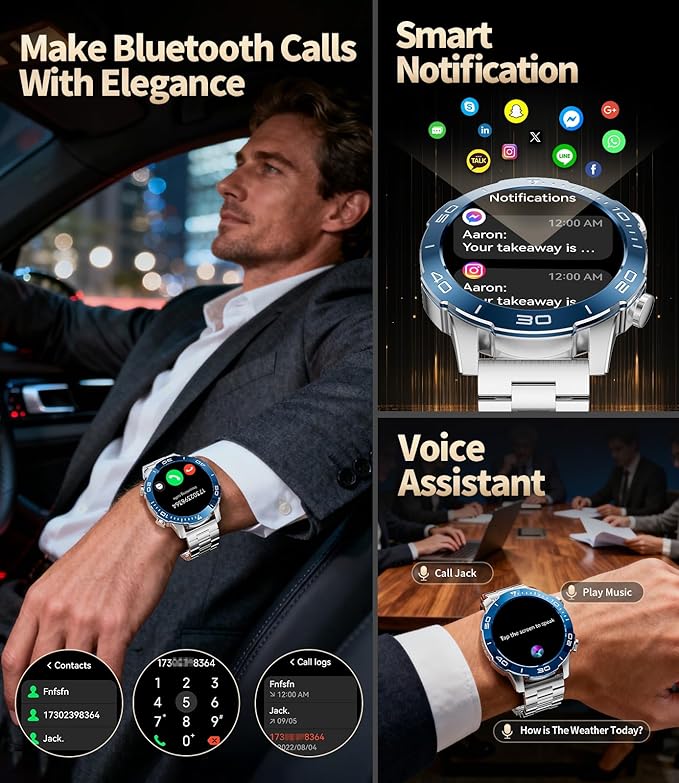 Military Smart Watch for Men(Answer/Calls),1.43''AMOLED Screen,500mAh 5ATM Waterproof,170 Sports Modes, Fitness Tracker Watch with Heart Rate/Blood Pressure/SpO2 for Android/iOS,Smartwatch Black