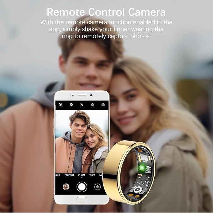 Health Tracker Ring, Smart Health Ring for Women Men with Heart Rate, Blood Oxygen, Sleep Monitor, Steps,Calories, No Subscription Fee, IP68 Waterproof Smart Ring for iphone & Android (Gold, 7#)