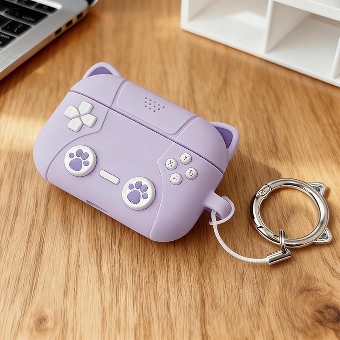 Compatible with Airpods Pro 3 Case 2025 Cute 3D Game Console for Air pod Pro 3 Cover with Keychain Shockproof Protective Silicone Case for Airpods Pro 3 Gen for Women Girls (Purple Cat)