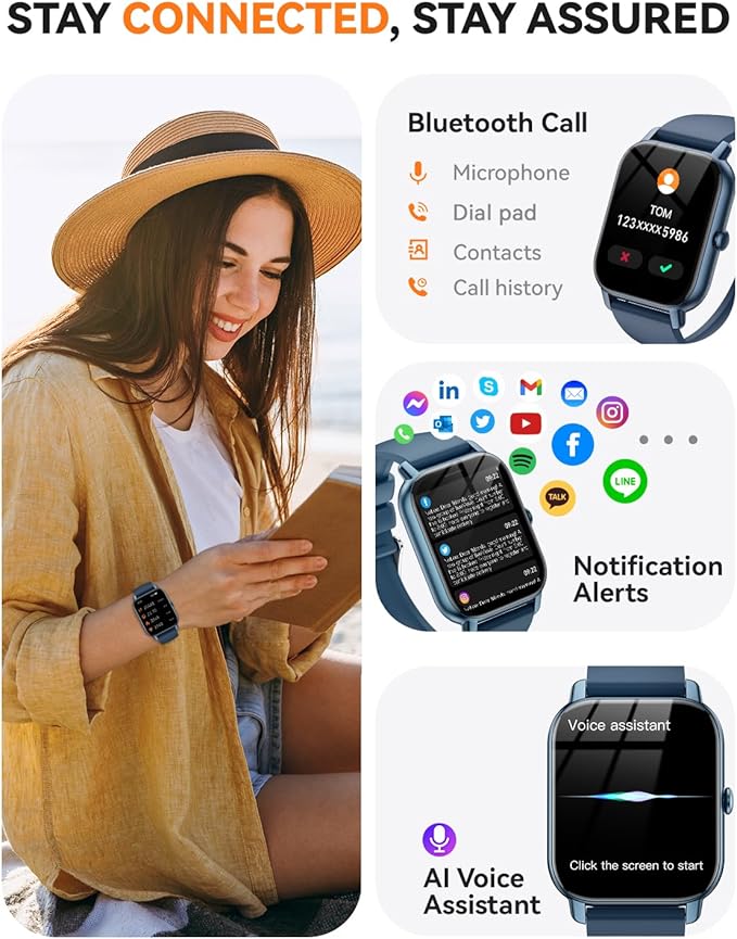 Smart Watches for Women(Answer/Make Call),1.85 inch HD Fitness Tracker Watch with Activity Counter/Sleep Monitor/ 110+ Sports Modes, IP68 Waterproof Smart Watch for Andriod iPhone iOS Compatible,Blue