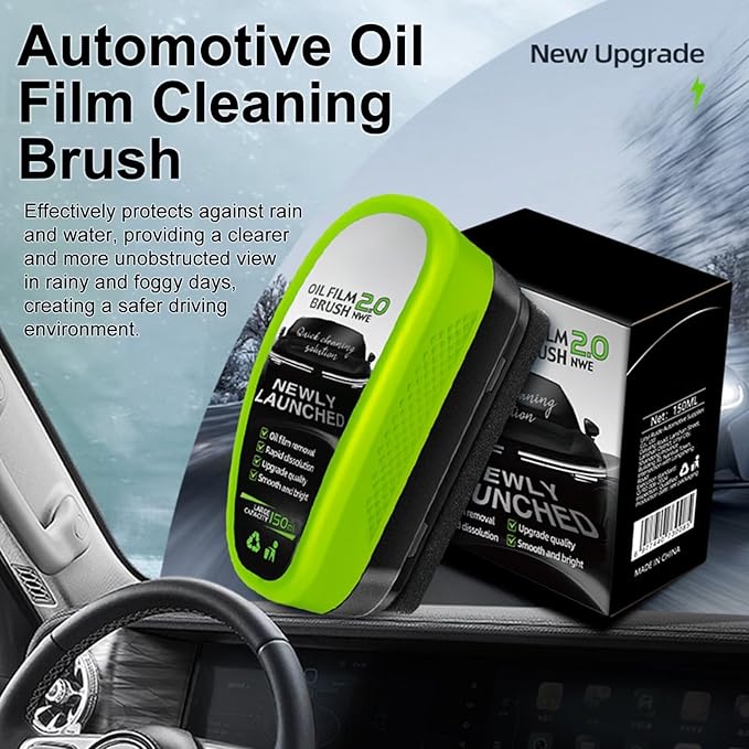 Automotive Oil Film Cleaning Brush, Clear Vision Glass Cleaner, Oil Film Cleaning Brush for Car Windows, Rain Fog and Dirt Removal, Windshield Cleaner Tool, Universal Glass Wipe Board (Green, 2PCS)